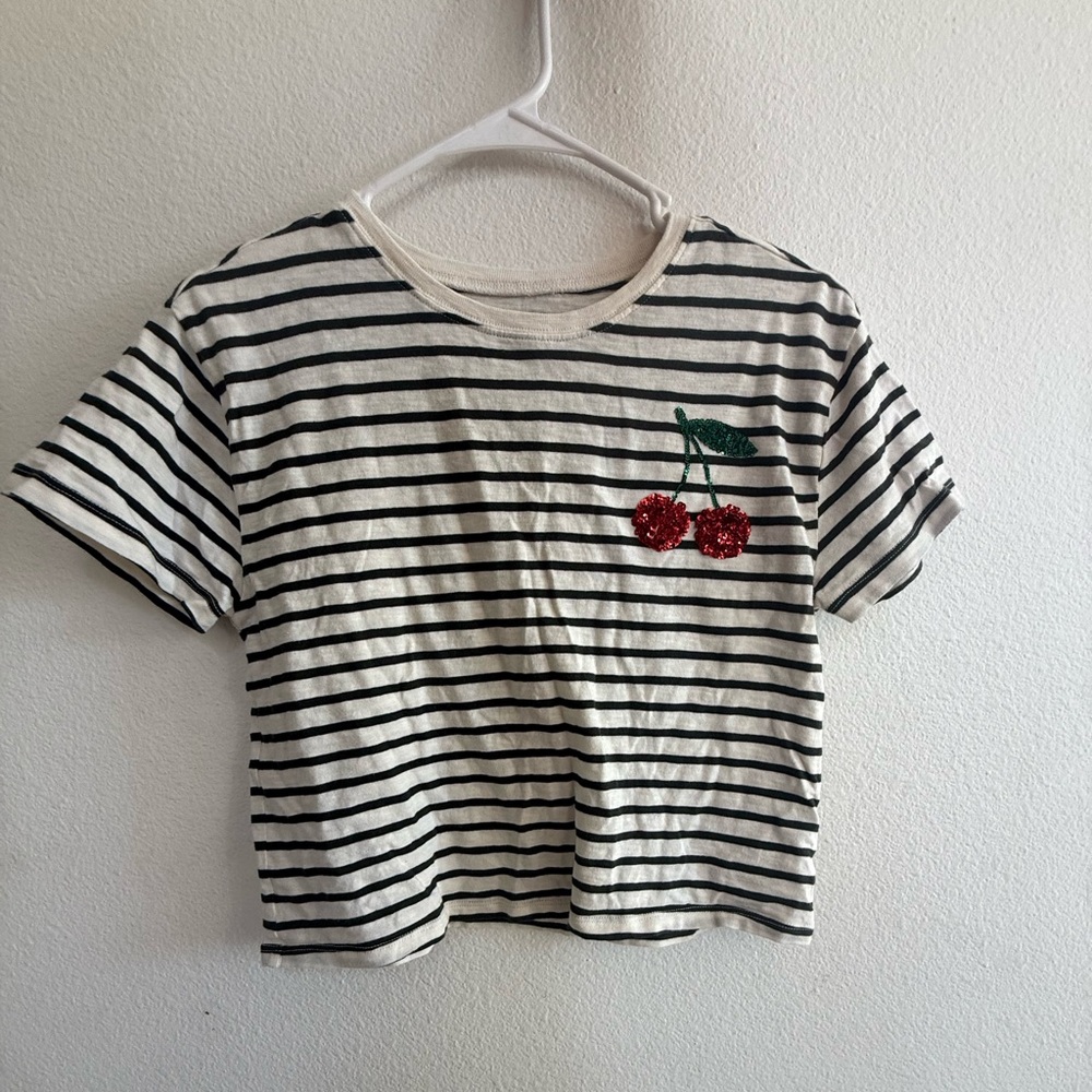 Crewcuts girls striped tee w sequin embroidery